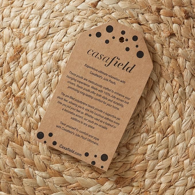Casafield Hand-Braided Jute Pouf Ottoman Footrest, Natural Woven Boho Floor - Image 7