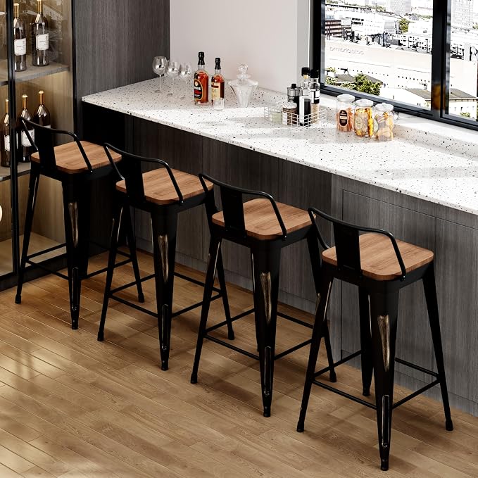 Alunaune 30" Industrial Metal Bar Stools Set of 4 Counter Height Barstools - Image 4