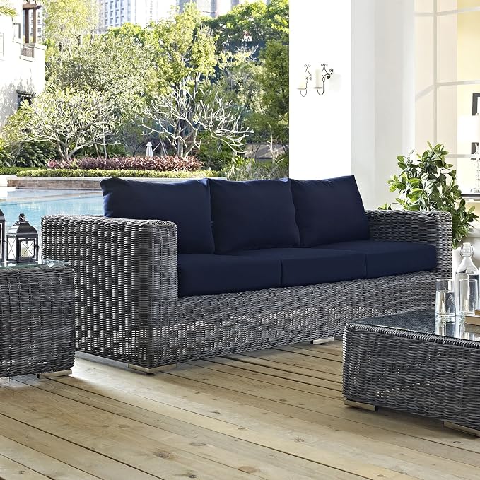 Modway EEI-1874-GRY-NAV Summon Wicker Rattan Outdoor Patio Sofa - Image 2