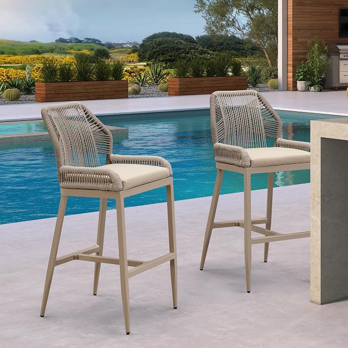 PURPLE LEAF Patio Bar Stools 28" H Set of 4 Handwoven Wicker Bar Height Stool - Image 3