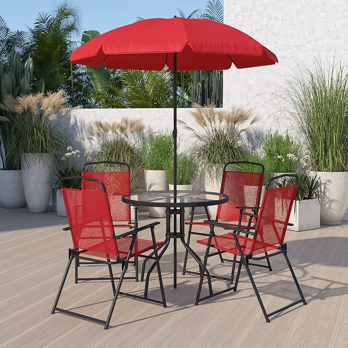 Flash Furniture Nantucket 6 Piece Red Patio Garden Set by FlashFurniture