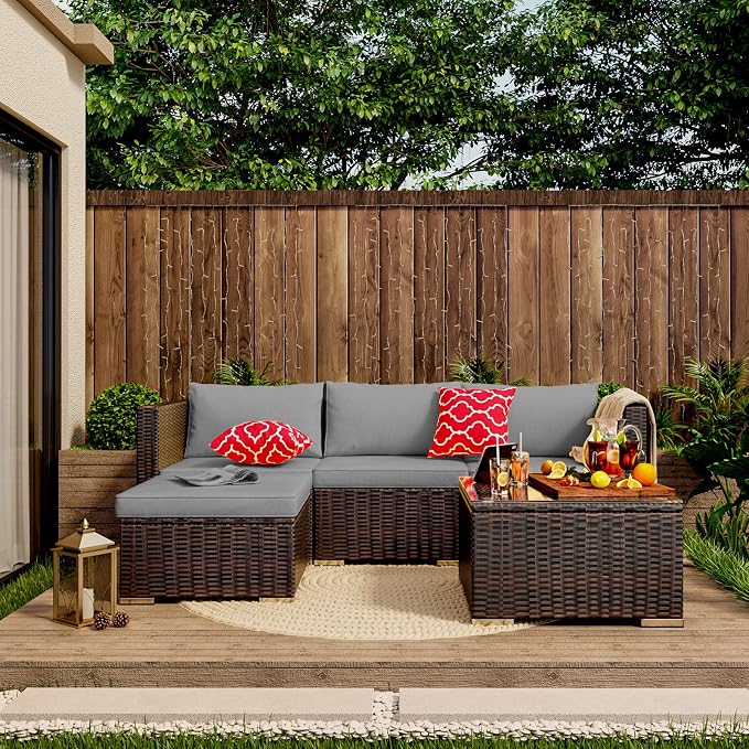 Outdoor Patio Sofa Set PE Wicker Rattan Sectional Conversation Sofa by Qsun