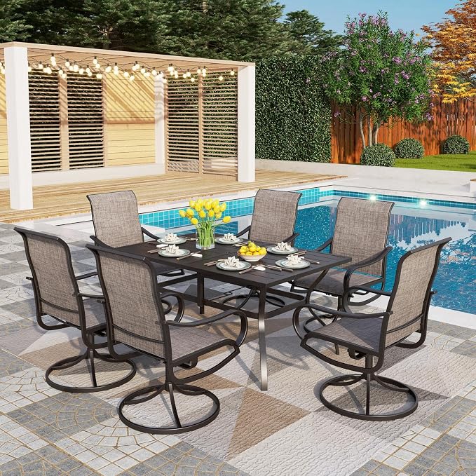 PHI VILLA 7 PCS Patio Dining Set, Rectangle Metal Table - Image 7