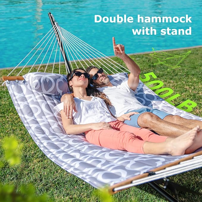 Double Hammock with Stand for Outdoor, Heavy Duty Portable Hammock with - Image 2