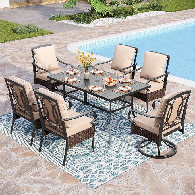 PHI VILLA Outdoor Dining Set for 6, Outdoor Table and Chairs Set for 6 by PHIVILLAThepioneerofcomfortablehouseholdsupplies