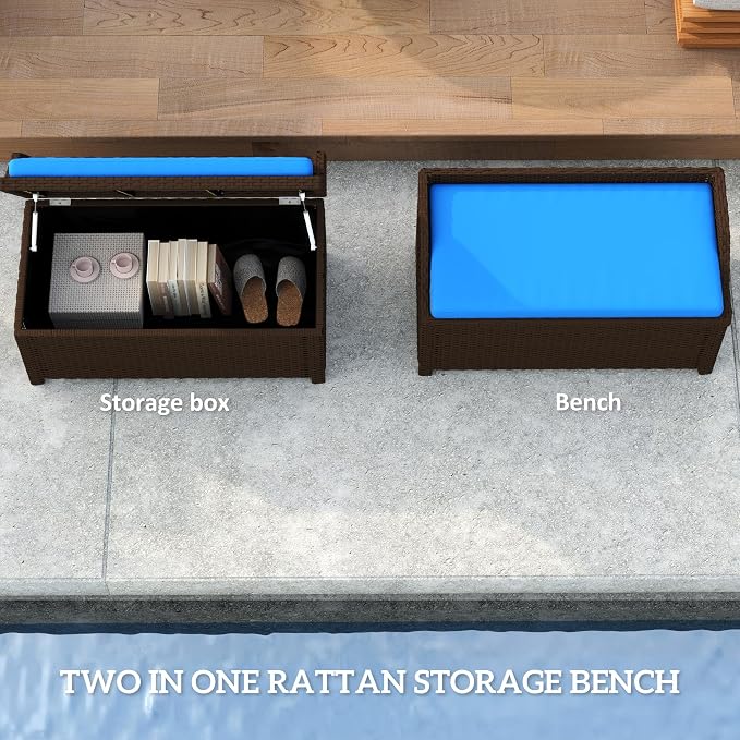 Outsunny Outdoor Wicker Storage Bench Deck Box, PE Rattan Patio Furniture Pool - Image 4