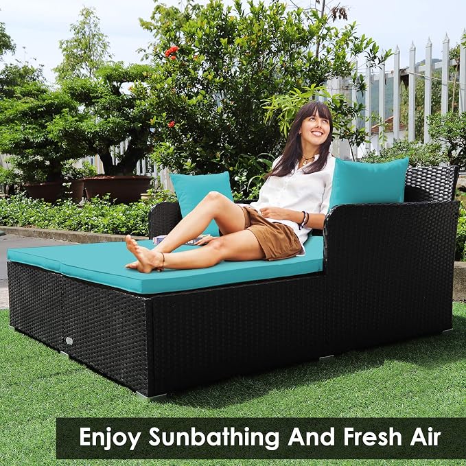 Tangkula Outdoor Rattan Daybed, Sunbed Wicker Furniture w/Spacious Seat - Image 2