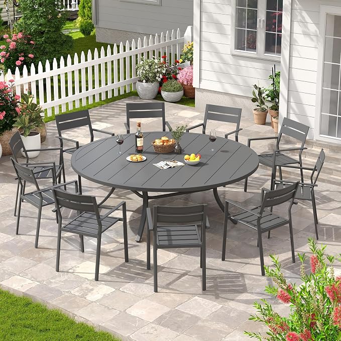 Patio Dining Table for 8-10, Round Metal Outdoor Table - Image 2