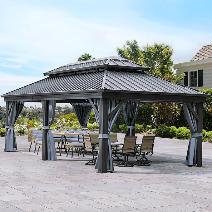 YITAHOME 12X18FT Metal Hardtop Gazebo Double Roof Canopy Galvanized Iron - Image 9
