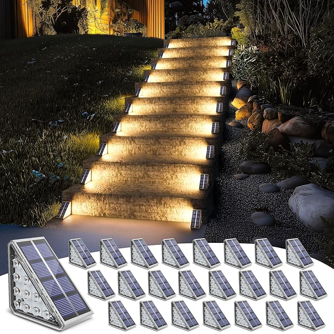 NIORSUN Outdoor Stair Lights Waterproof IP67, 24 Pack Solar Step Lights by NIORSUN