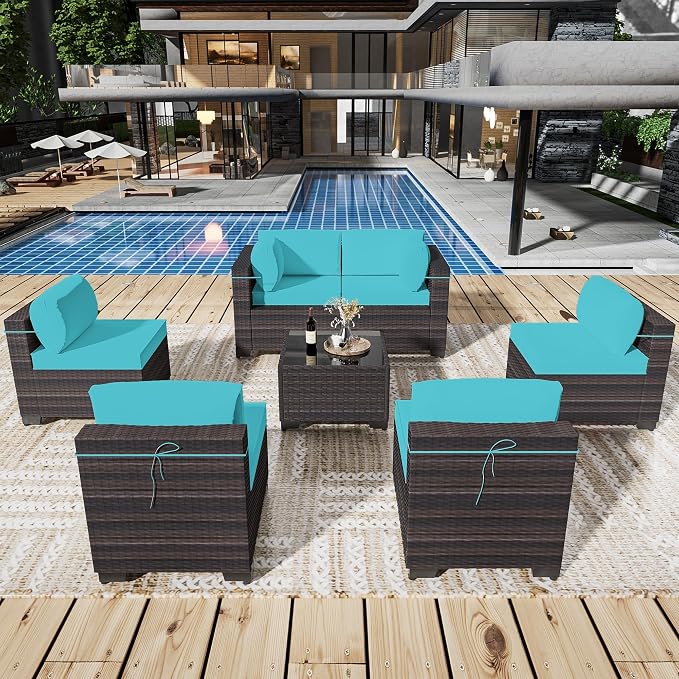 Outdoor Patio Furniture Set, 7 Pieces Outdoor Sectional Furniture Patio Sofa by ASJMR