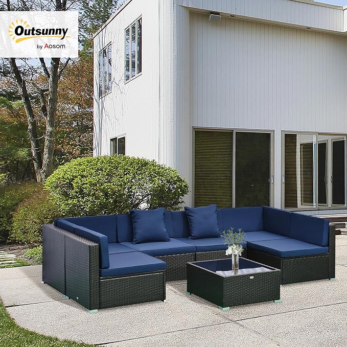 Outsunny 7-Piece Patio Furniture Sets Outdoor Wicker Conversation Sets All - Image 2