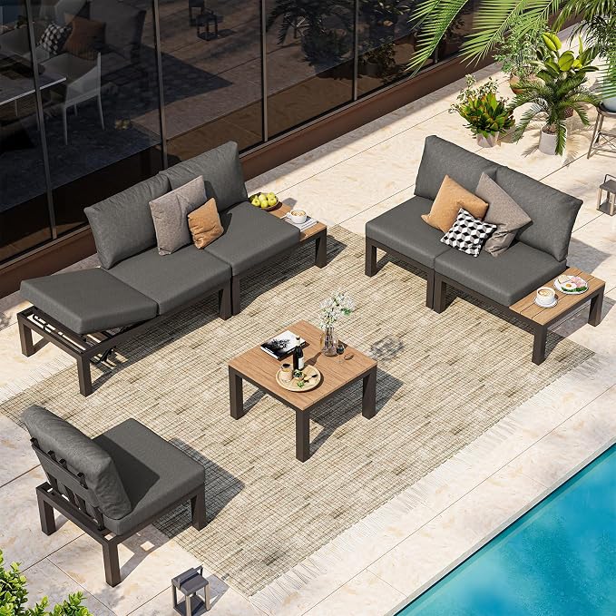 Aluminum Modular Outdoor Patio Furniture Set, 6 Seats Patio Sectional Sofa Set by Oasbira