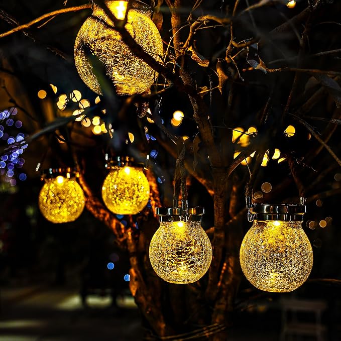 Cooo Christmas Gifts 2 Pack Solar Lanterns Waterproof Outdoor Heavy Crackle - Image 2