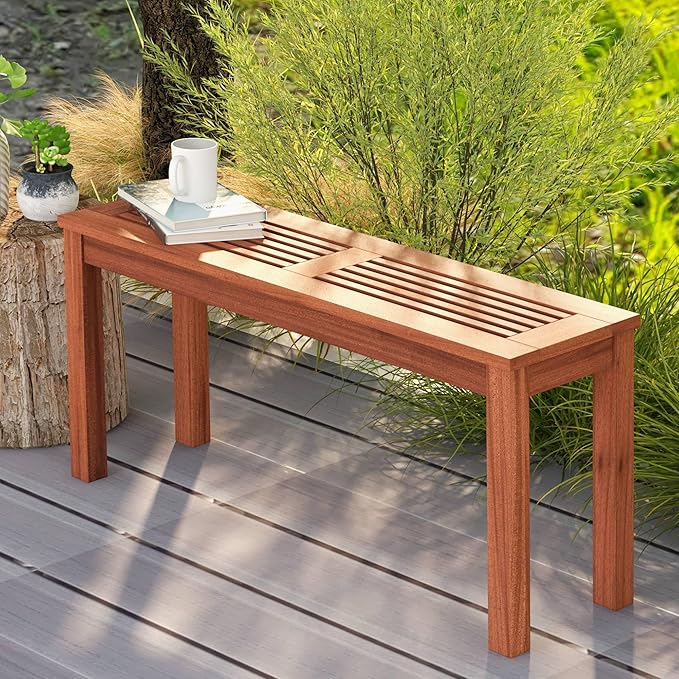 Tangkula Patio Wood Bench, 2-Person Solid Wood Bench - Image 4