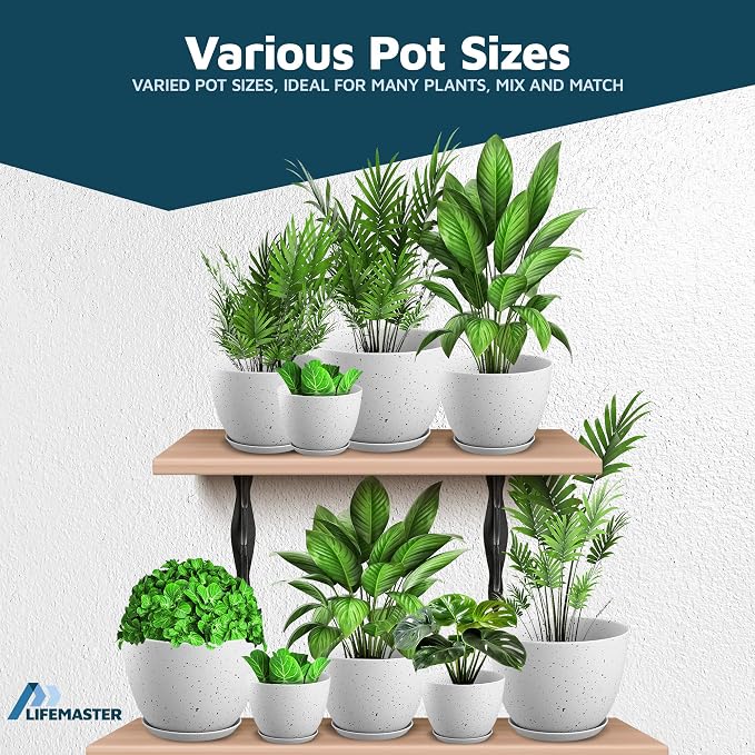White Gray Plant Pots with Drainage Holes & Saucers 15 Pack, Indoor & Outdoor - Image 4