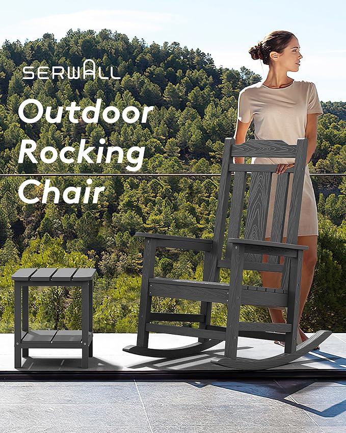 SERWALL HDPE Outdoor Rocking Chair Gray Set of 8, All Weather Patio Rocking - Image 4