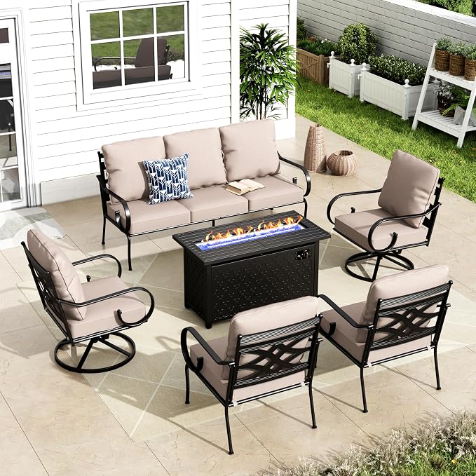 MFSTUDIO 7 Seats Metal Patio Furniture Sets, 6 Pieces Outdoor Sectional Sofa by MFSTUDIO