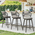 360° Swivel Outdoor Bar Stools Set of 3, Modern Aluminum Wicker Bar Stool by COZYMAN