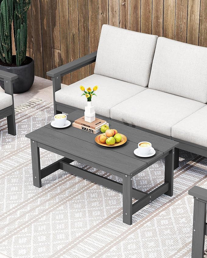 SERWALL HDPE Patio Coffee Table, Rectangle Outdoor Coffee Table, All-Weather - Image 2