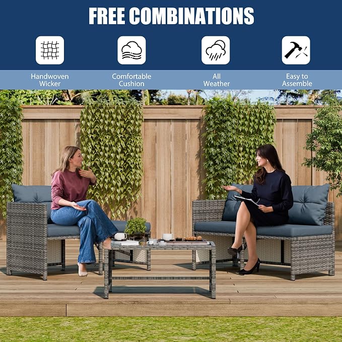 Vongrasig 3 Pieces Patio Furniture Sets, All-Weather Wicker Outdoor Sofa Couch - Image 6