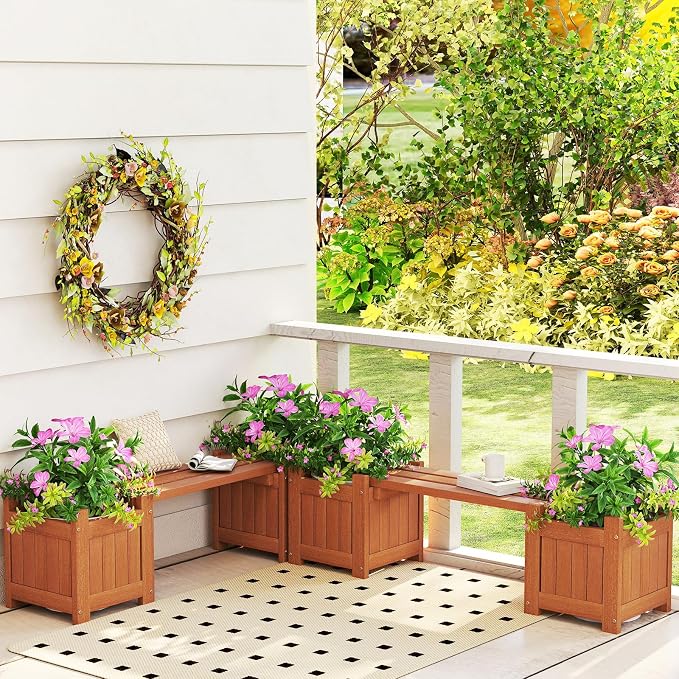 HAPPYGRILL Outdoor Bench with 2 Raised Garden Beds, 2-in-1 Outdoor Planter Box - Image 8