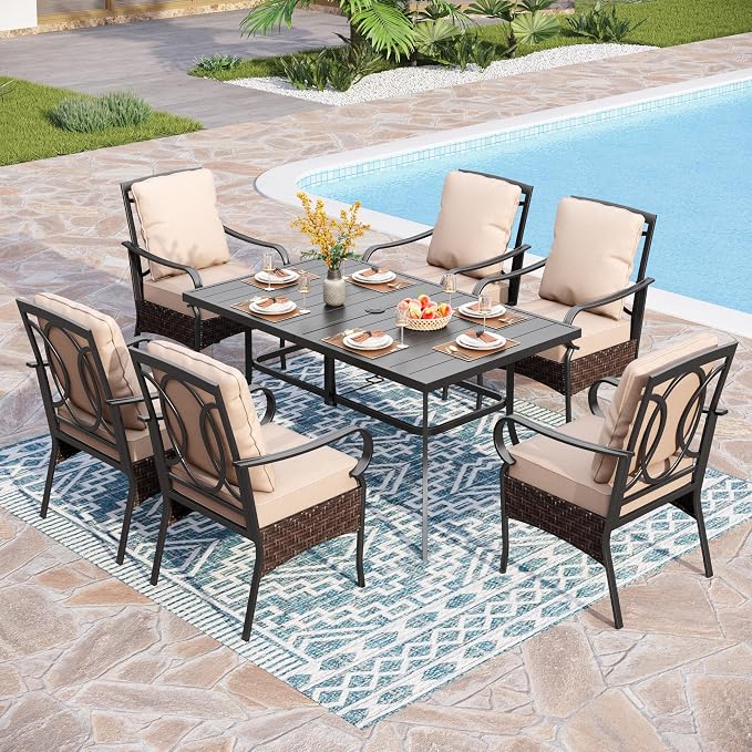 PHI VILLA Outdoor Dining Set for 6, All-Weather Patio Table and Chairs Set for 6 by PHIVILLAThepioneerofcomfortablehouseholdsupplies