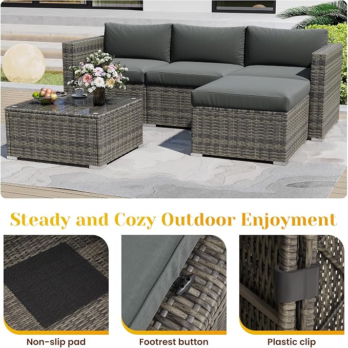 5 Piece Outdoor Patio Sectional Furniture Set, Weather Resistant Rattan Outside - Image 7