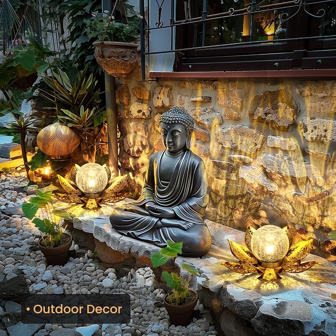 GIGALUMI Solar Lights Outdoor Garden Decor, Adjustable Metal Petal Lotus Flower - Image 5