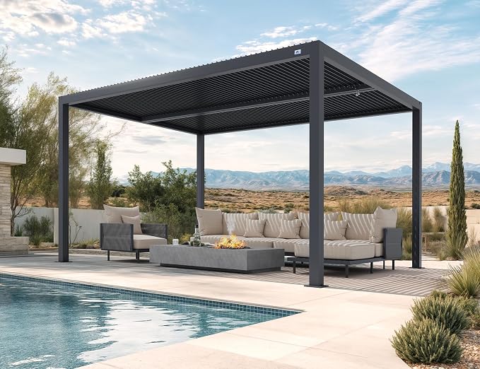 PURPLE LEAF Louvered Pergola 94AS 11' x 15' Aluminum Metal Outdoor Pergola wtih by PURPLELEAF