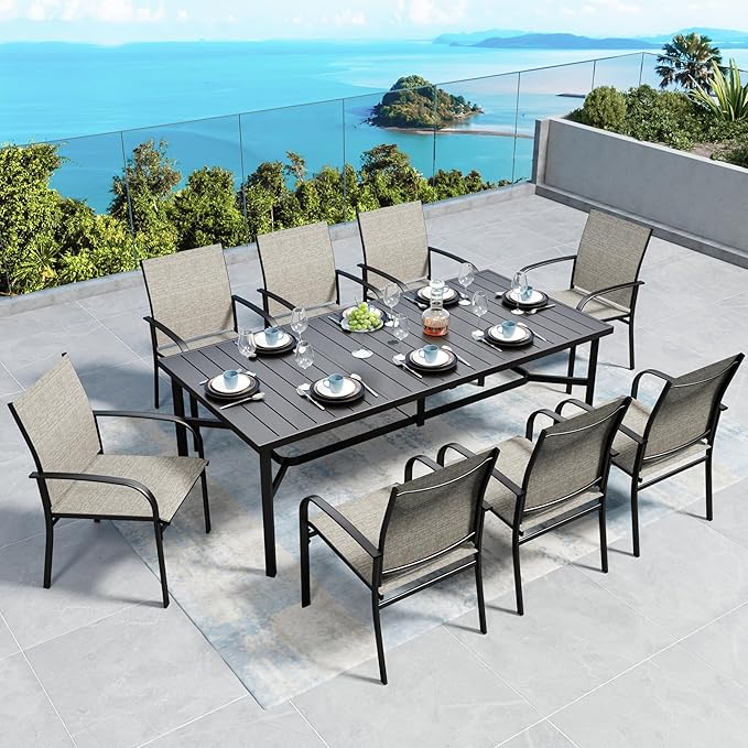 Patio Dining Set 9 PCS, 8 Stable Outdoor Dining Chairs by SUNSHINEVALLEY