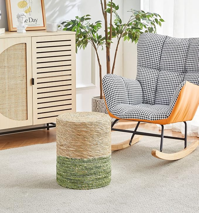 Wimarsbon Ottoman Poof, Natural Seagrass Poufs, Hand Weave Round Footstool - Image 4