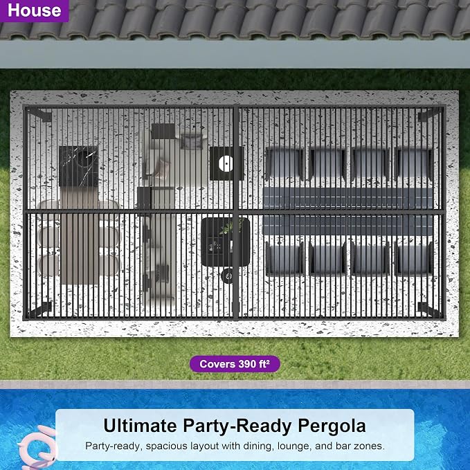 PURPLE LEAF Louvered Pergola 13' x 30' Aluminum Outdoor Pergola - Image 9