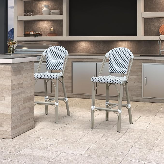PURPLE LEAF French Bar Stools Set of 2 Champagne Print Finish Outdoor Bar Stools - Image 2