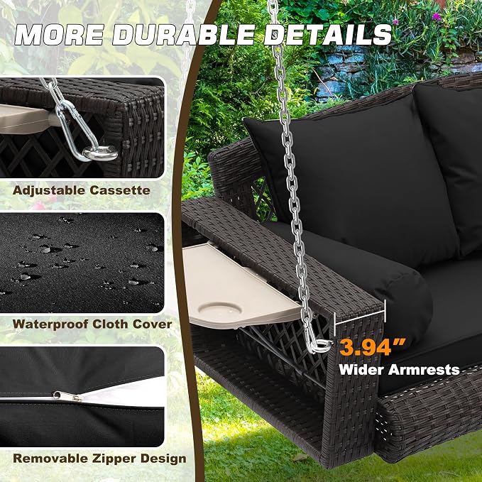 Grepatio Wicker Hanging Porch Swing - Image 2
