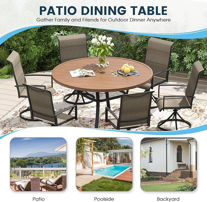 Patio Dining Table for 4-6, Round Metal Outdoor Table - Image 6