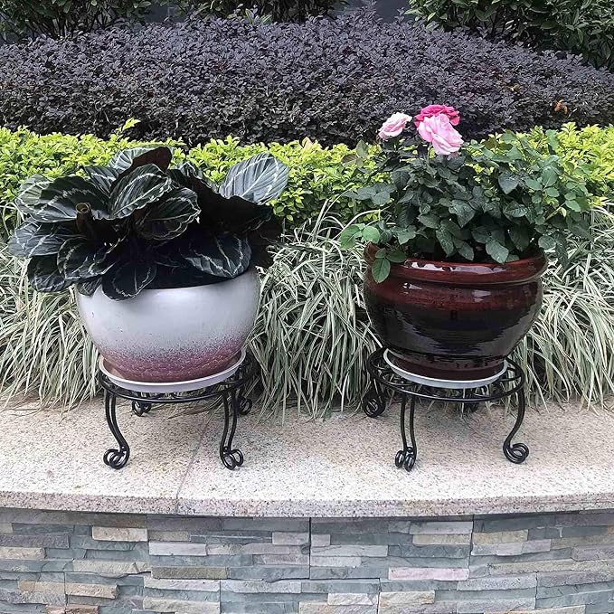 Metal Outdoor Plant Stand 11.8IN Diameter Heavy Duty Plant Pot Stands - Image 4