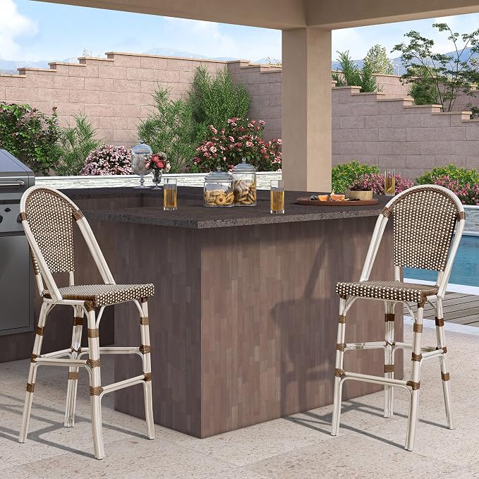 PURPLE LEAF French Bar Stool Set of 4 White Print Finish Patio Bar Stools - Image 3