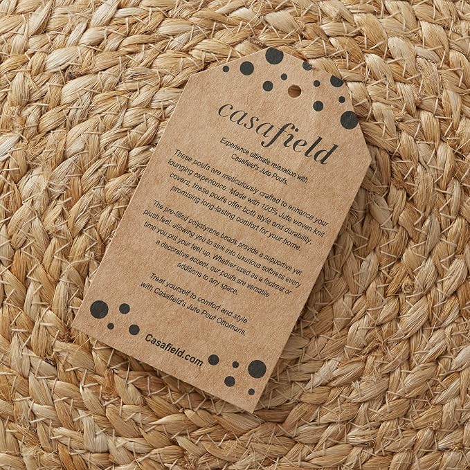 Casafield Hand-Braided Jute Pouf Ottoman Footrest, Natural Woven Boho Floor - Image 7