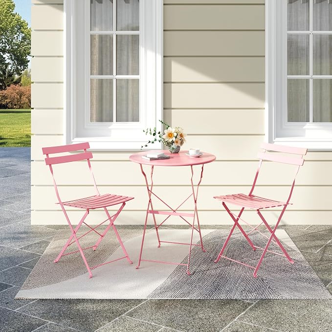 Bistro Table and Chairs Set of 2, 3 Piece Outdoor/Indoor Folding Patio Bistro - Image 8
