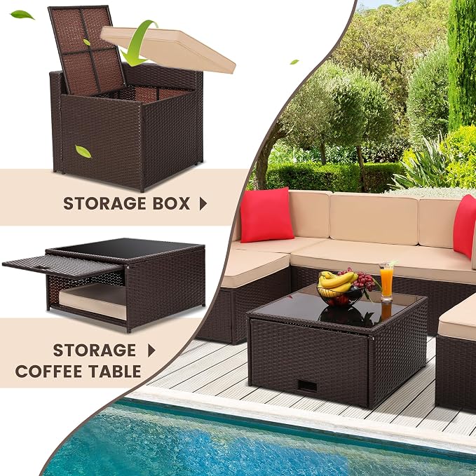 8-Piece Patio Furniture Set, Outdoor Wicker Rattan Sectional - Image 4