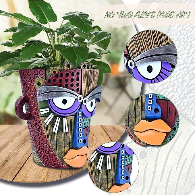 Abstract Face Planter Pots for Plants, Hand-Painted Colorful Flower Pots - Image 4