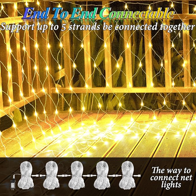 6.6ft x 6.6ft Christmas Net Lights, 160LED Gazebo Mesh Lights Outdoor 8 Modes - Image 3