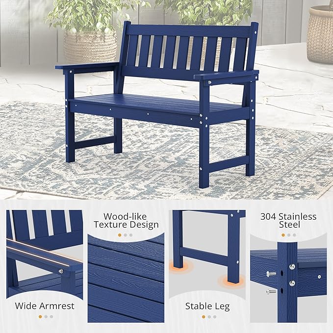 LUE BONA Outdoor Bench, 2-Person HDPS Garden Bench, Outdoor Benches Weatherproof - Image 4