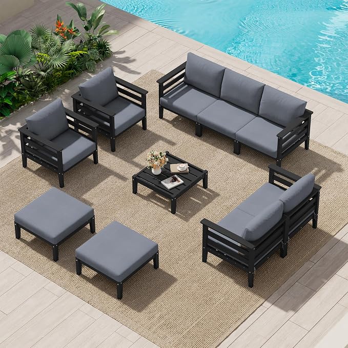 SERWALL HDPE Patio Furniture Set, 10 Pieces Outdoor Sectional Sofa Set by SERWALL