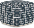 SIMPLIHOME Noreen Boho Square Pouf in Dark Blue and White Handloom Woven Pattern by SimpliHome