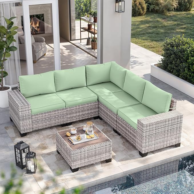 6-Piece Outdoor Patio Furniture Set Wicker Sectional Sofa Set, Patio by MuphyersPatioFurniture