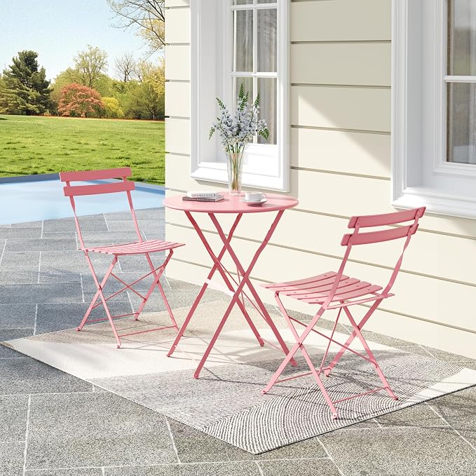 Bistro Table and Chairs Set of 2, 3 Piece Outdoor/Indoor Folding Patio Bistro - Image 7