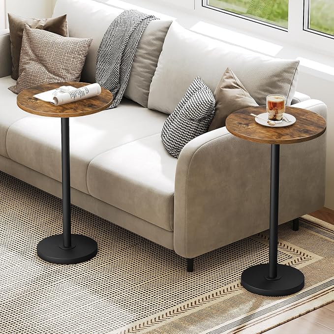 Round Side Table Set of 2, Tall Drink End Table - Image 6