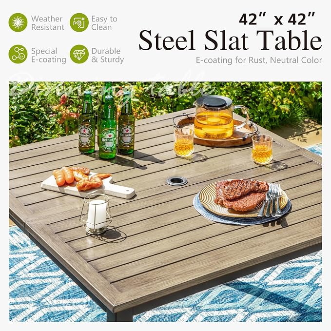 Sophia & William 42" Metal Patio Table, Steel Slatted Square Outdoor Dining - Image 3